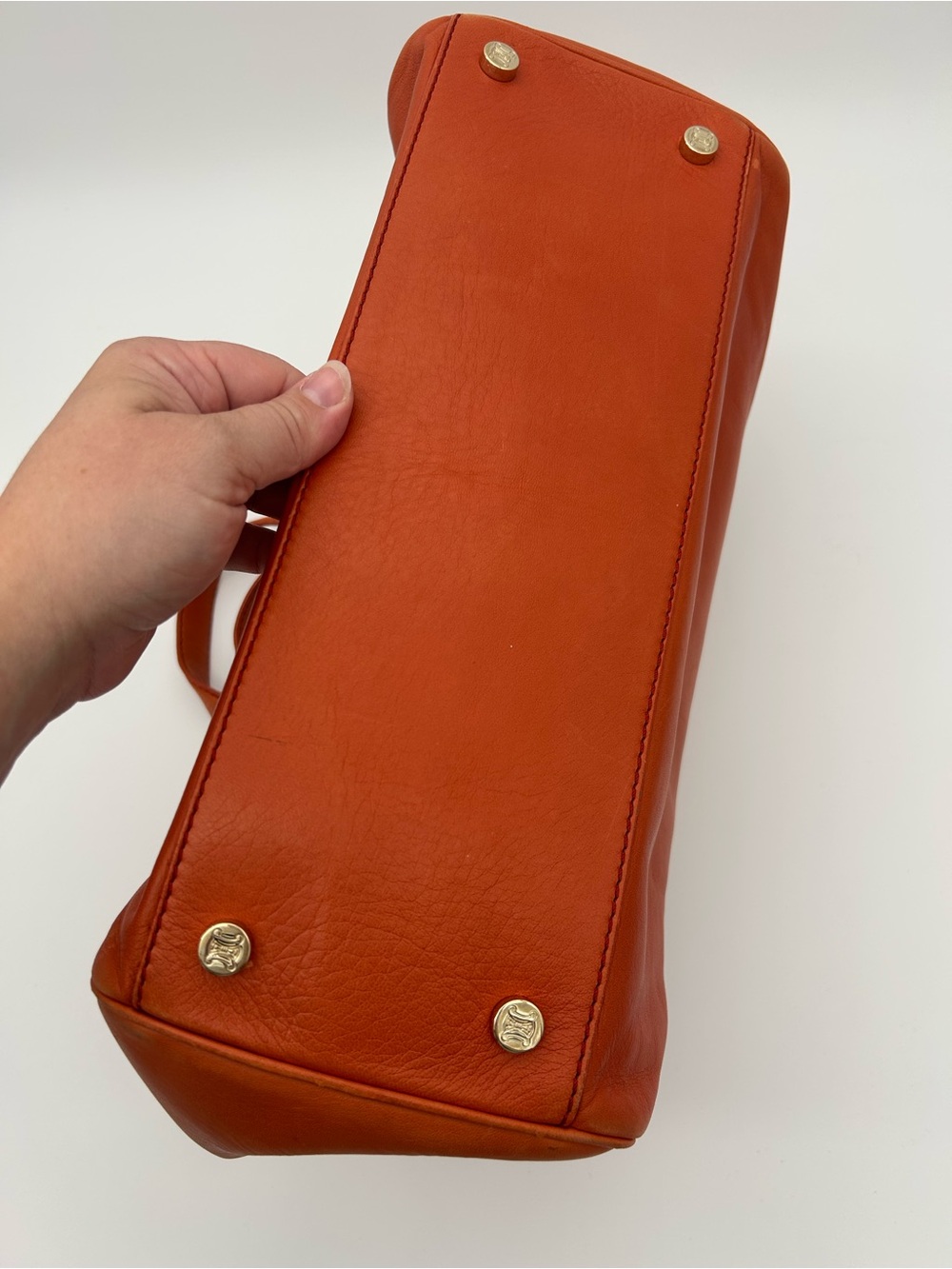 Celine - Orange Leather Studded Satchel / Y2K Purse / Bag - Picture 10 of 16